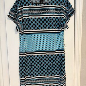 White House Black Market Blue and Black Dolman Sleeve Sheath Dress